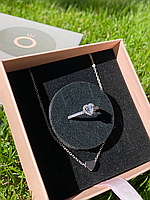 Набор Pandora Кольцо "Блестящее сердце" и серебряный кулон