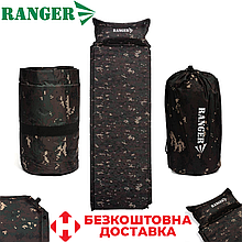 Килимок самонадувний з подушкою матрац самонадувний туристичний самонадувний каремат Ranger Tibet Camo