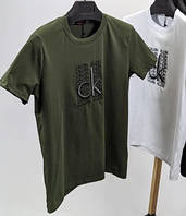 Calvin Klein Lux футболка мужская зеленая хаки модная молодежная стильная коттон Кельвин Кляйн люкс 006
