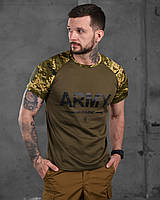 Тактична потовідвідна футболка Army хакі піксель, армійська чоловіча футболка з військовим принтом Army олива