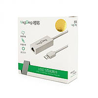 Контроллер USB 2.0 to Ethernet VEGGIEG - Сетевой адаптер 10/100Mbps с проводом, RTL-8152B, White, Blister-Box