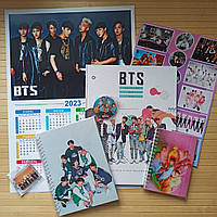 Комплект BTS фан бук + блокнот + стікерпак + скетчбук + календар листовий + брелок + значок