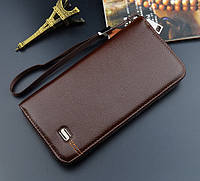 Мужской клатч кошелек на молнии с ремешком Темно-коричневый 2SH