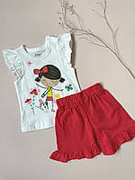 Костюм футболка шорты для девочки, комплект летний, набор красный 6 мес (68см)