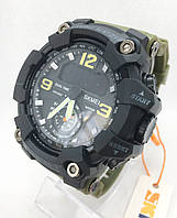Часы мужские спортивные водостойкие SKMEI 1637 (Скмей), цвет черный с оливковым ремешком ( код: IBW516BQ ) VCT