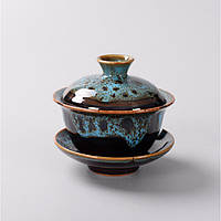 Гайвань, керамической гайвань Цзыша синий 100мл посуда из трех предметов,чашки, крышечки и блюдца