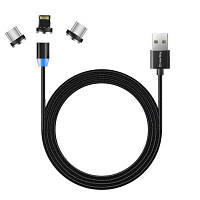 Дата кабель USB 3в1 (Lightning+MicroUSB+Type-C) Magnet only charge ColorWay (CW-CBUU020-BK) zb