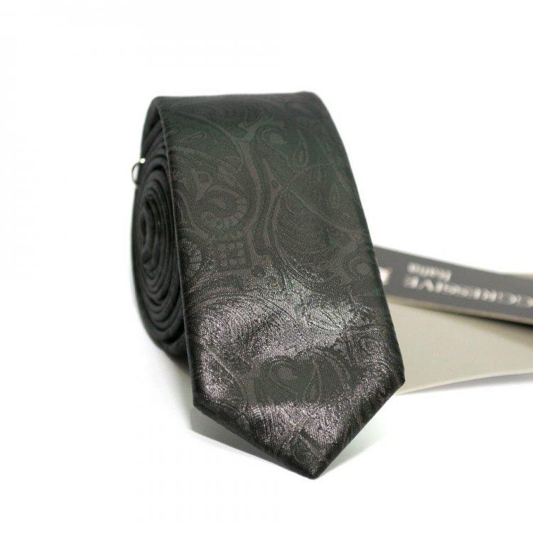 Краватка вузька Aggressive Black Чорна із сірим візерунком GIN-2292 ZK, код: 389346
