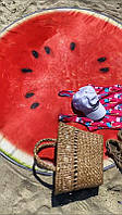 Пляжный круглый коврик полотенце для пляжа с рисунком Арбуз 150*150см микрофибра Красный