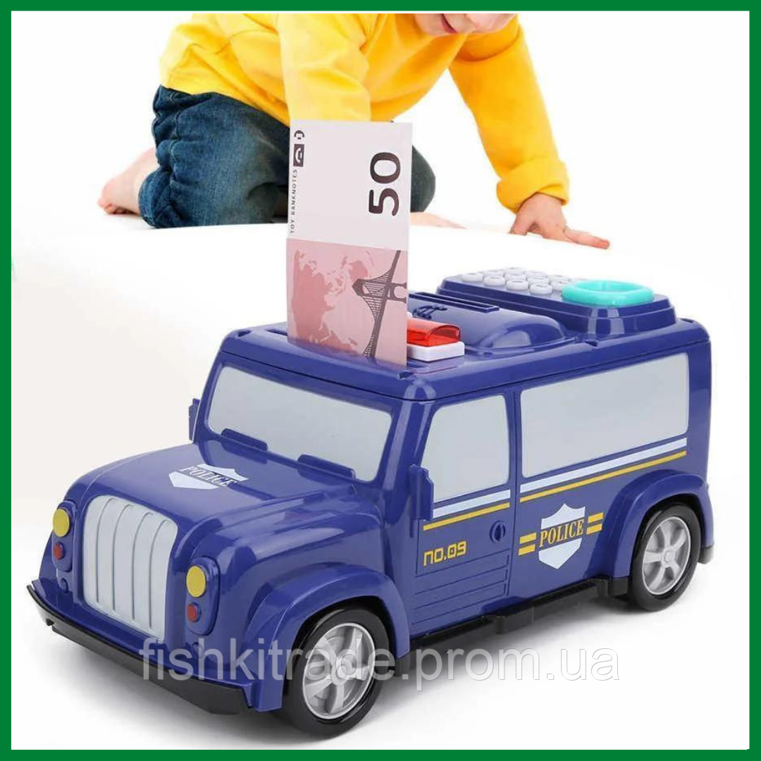 Сейф дитячий Машина поліції 589-13B, інтерактивна електронна скарбничка сейф з відбитком пальця і паролем l