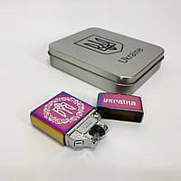 Дуговая электроимпульсная USB зажигалка Украина (металлическая коробка) HL-447. US-173 Цвет: хамелеон