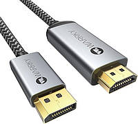 Кабель WARRKY 4K DisplayPort HDMI, 1,8 м позолоченные разъемы, алюминиевый корпус,с нейлоновой оплеткой