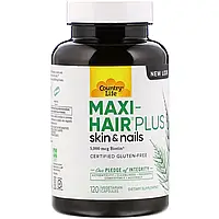 Витамины для волос, кожи и ногтей, Maxi Hair Plus, Country Life, 5000 мкг, 120 капсул