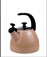 Чайник со свистком эмалированный с двойным дном 2,5л Kamille Красивый чайник на газ и индукцию Розовый KEP