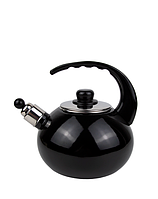 Чайник со свистком эмалированный с двойным дном 2,5л Kamille Красивый чайник на газ и индукцию Черный KEP