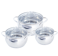 Посуда для индукционной плиты с толстым дном (2,1 л; 3,7 л; 6,1 л.) Kamille тяжелый набор из 3х кастрюль KEP