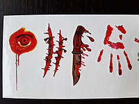 Временная татуировка "Кровавые нож" - размер тату 10*6см