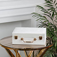 LUGI Шкатулка органайзер для украшений бижутерии прямоугольная с зеркальцем чемодан из экокожи Белая