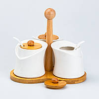 LUGI Сервировочный набор для соусов и конфитюра с ложками на бамбуковой подставке 3 шт