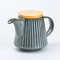 LUGI Заварочный чайник 850 мл керамический с бамбуковой крышкой Серый