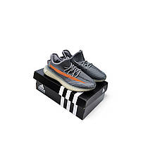 Новинка! Мужские кроссовки Adidas YEEZY BOOST 350 V2 темно-серые с оранжевым.