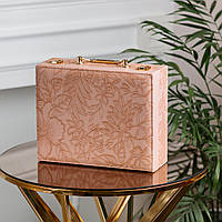 LUGI Шкатулка органайзер для украшений бижутерии прямоугольная с зеркальцем чемодан из экокожи Розовая