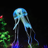 Медуза в аквариум голубая - диаметр шапки около 9,5см, длина около 18см, силикон, (в темноте не светится)