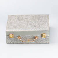 LUGI Шкатулка органайзер для украшений бижутерии прямоугольная с зеркальцем чемодан из экокожи Серая