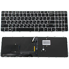 Клавіатура для ноутбука HP (EliteBook: 850 G4) rus, black, підсвічування клавіш, без джойстика, silver frame