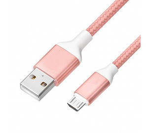 Кабель USB 2.0 (AM) - microUSB (B) 1м TRY Wire в матер'яному обплетенні рожевий