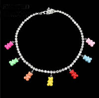 Ожерелье с мишками разноцветное - длина 35см + 20см, (ругелируется), смола, цинковый сплав