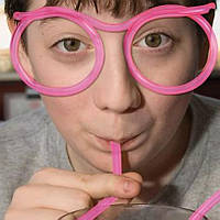 Очки трубочка детские для питья розовые - ширина очков 11см, длина трубок 65 и 35см