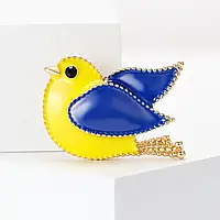 Золотиста брошка пташка жовто-блакитна