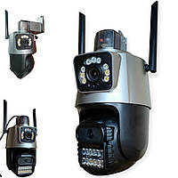 Поворотная двойная уличная IP камера 12 MP видеонаблюдения с ночным видением Wi-fi и сиреной PTZ Icsee