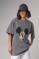Женская футболка oversize с принтом Mickey Mouse - светло-серый цвет, S (есть размеры)