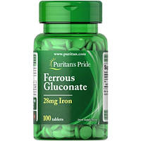 Мікроелемент Залізо Puritan's Pride Ferrous Gluconate 28 mg Iron 100 Tabs