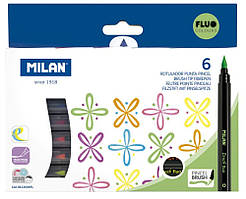 Фломастери-пензлики Флуоресцентні 6 кольорів Milan