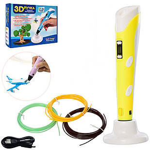 3D ручка з LED екраном Bambi AK0010, 19см, тип філаменту(пластик)-PLA, на акумуляторі, USB-шнур Жовтий, Time Toys