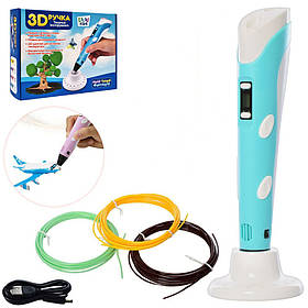 3D ручка з LED екраном Bambi AK0010, 19см, тип філаменту(пластик)-PLA, на акумуляторі, USB-шнур Бірюзовий, Toyman