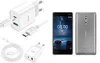 Сетевое зарядное устройство для Nokia 8 Dual SIM, 20W, Tupe-C + USB-A Dual Fast Charger