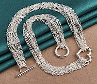 Женская серебряная цепочка-колье в виде сердца из стерлингового серебра 925 пробы