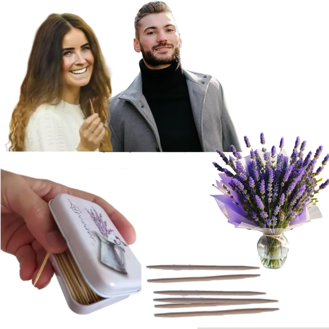 Зубочистки дерев'яні в баночці, зубочистки зі смаком одноразові в баночці Лаванда, фото 1