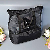 Тканевая женская сумка летняя 40х13,5х40 см шоппер-термосумка цвет Черный