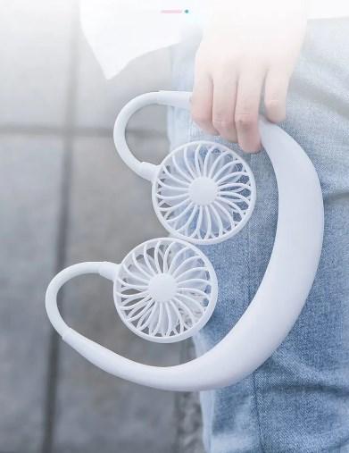 Вентилятор на шию акумуляторний у формі наушников, Міні-вентилятор на шию з акумулятором 1200 мАч Шийний USB - вентилятор Білий