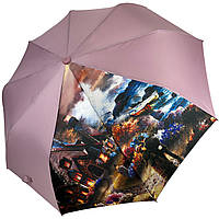 Женский зонт полуавтомат от Susino на 9 спиц антиветер с декоративной вставкой пудровый SYS0467-2