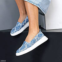 Летние стильные мокасины с перфорацией цвет джинсовый синий обувь женская