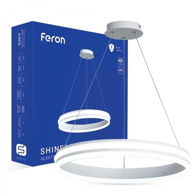 Світлодіодний стельовий світильник з пультом керування LED Люстра Feron AL6610 SHINE LEVITATION 50W Білий (40285), фото 1