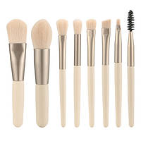 Набор кистей для макияжа мини в дорогу R&G Trevel set beige 8 шт с чехлом