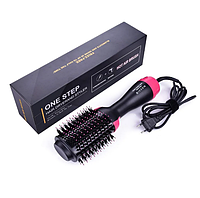 Фен-щетка для волос One Step Hair Dryer 7494 Black Pink EJ, код: 7693482