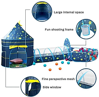 Детский игровой домик-палатка "Замок" 3в1 с туннелем и бассейном под шарики «Ф-С»